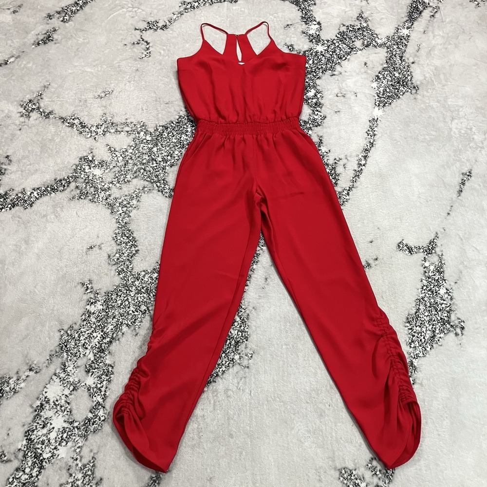 Amanda Uprichard Women's Size Small Red Strappy Ruched Leg Jumpsuit